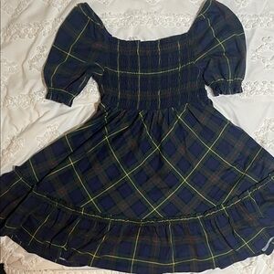 Polo Ralph Lauren Girls Smocked Dress Plaid Cotton with Puff Sleeves Size 7